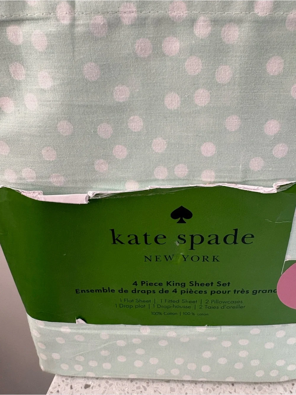 NEW kate spade Light Blue and White Polka Dot King Sheet Set